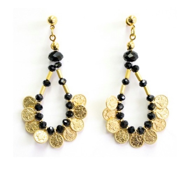 Boho Gold Coin & Bead Earrings – Handmade Festival Statement Jewelry NWT - Picture 2 of 7